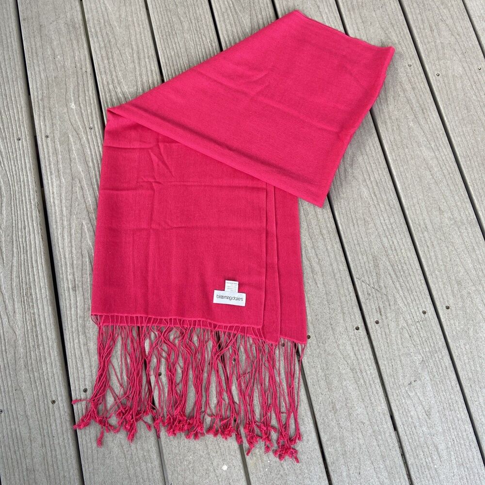 Bloomingdale’s Fuchsia Pink Cashmere Silk Scarf Oversized Wrap Shawl Fringe